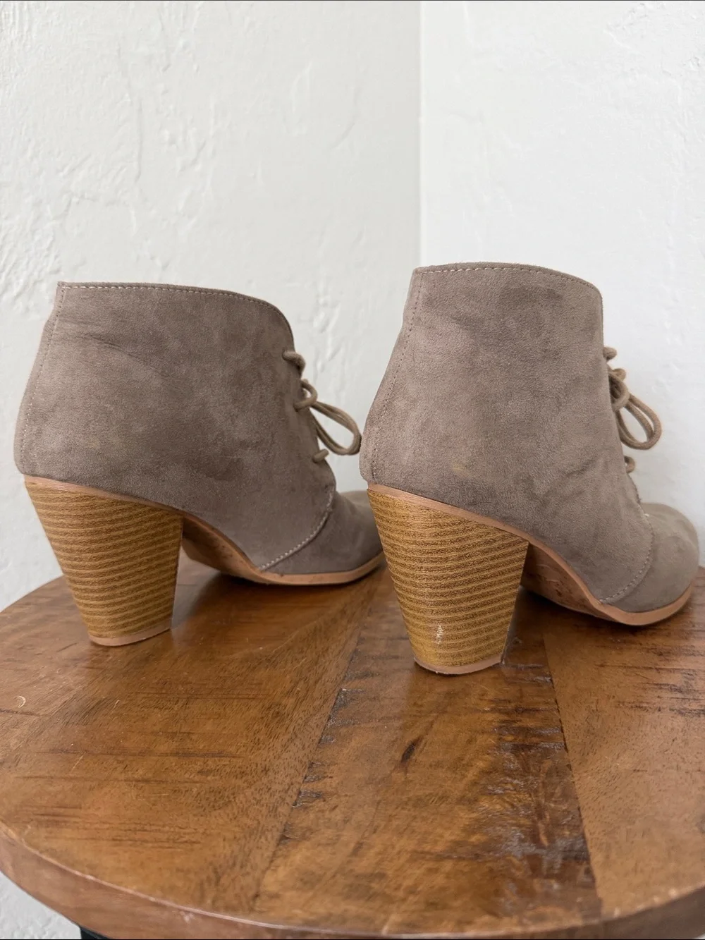 Taupe Suede Lace-Up Ankle Booties